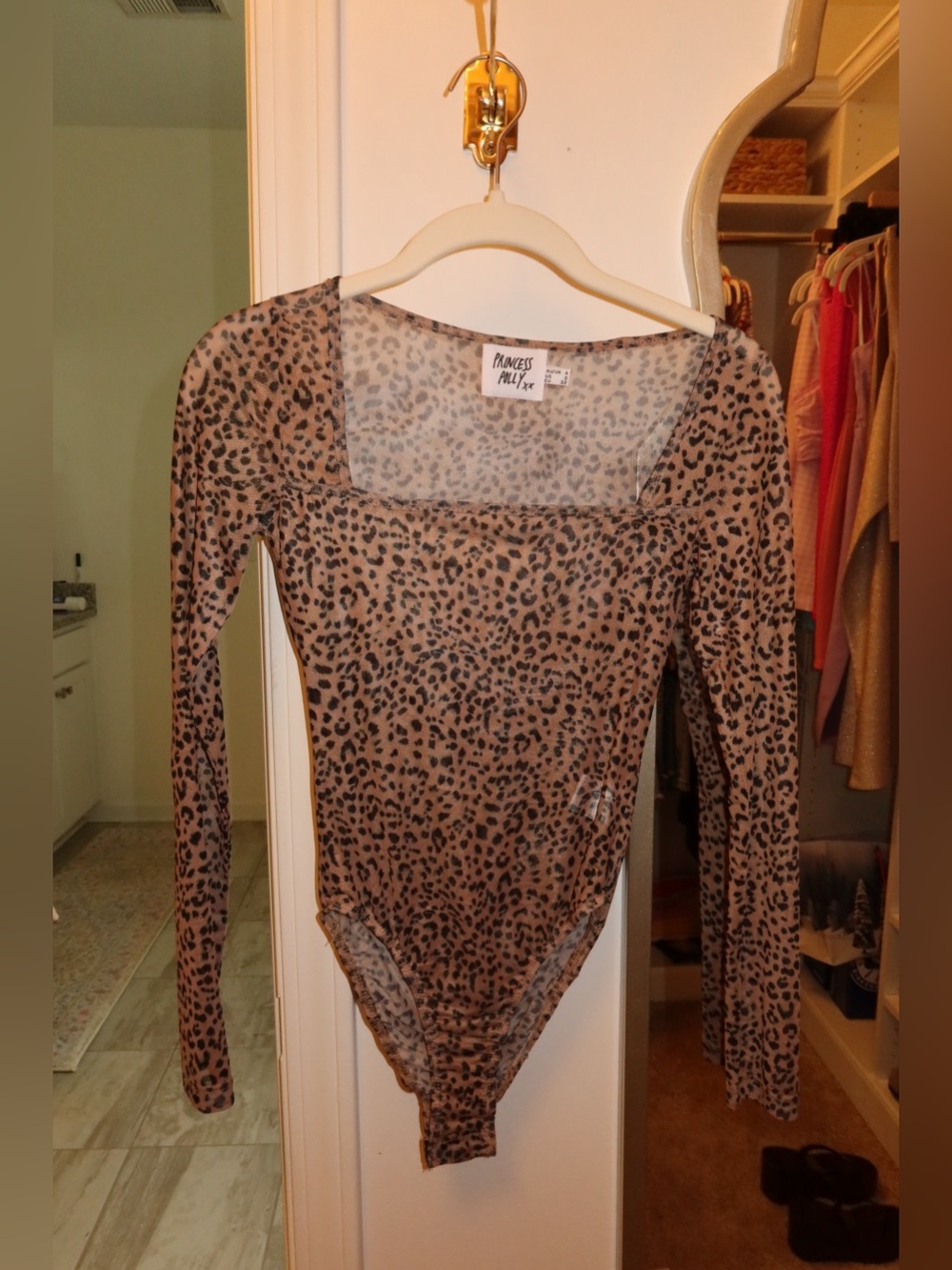 Princess Polly Leopard Print Long Sleeve Bodysuit - Beige & Black